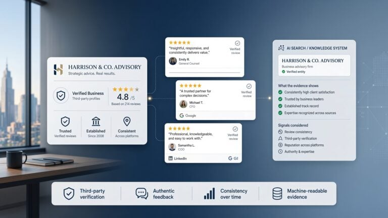 Online reviews helping AI search systems verify a professional firm's reputation